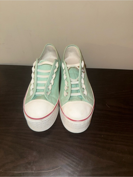 Shoes - Platform Canvas Sneakers in Mint Green and White